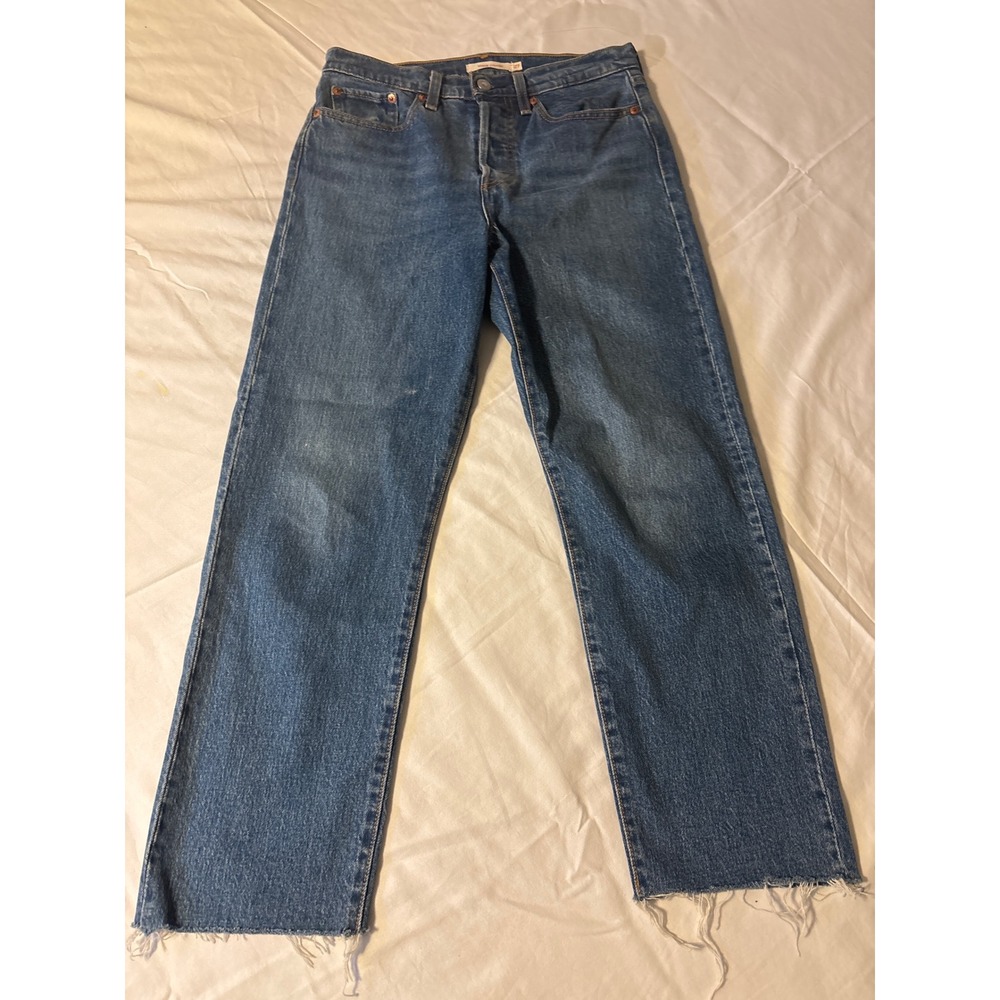 Levi's Wedgie Straight Jeans Womens 27 Blue Raw Hem High Rise Denim